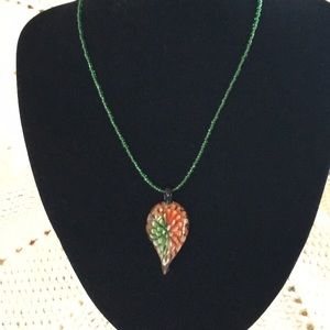 Beaded Necklace with Glass Pendant